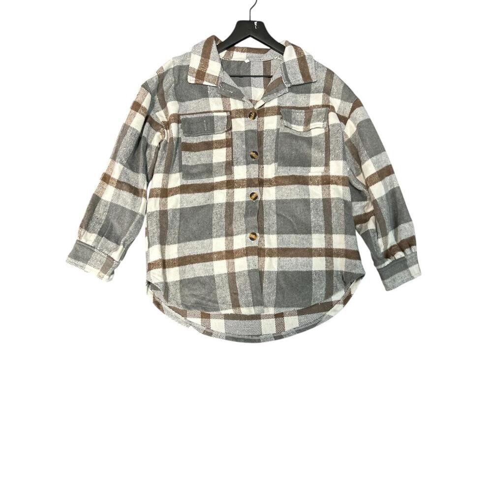 Brown & Grey Plaid Flannel Oversized Button-Up Size Medium